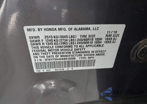 2019 Honda Pilot Ex-L from USA, damaged, VIN 5FNYF5H4XKB018306